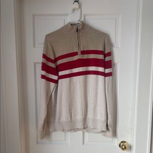 Eddie Bauer Beige and Red Zip-Up Sweater